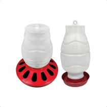 Kit Comedouro 7,5L Aves 12 furos e Bebedouro Rosca 5L