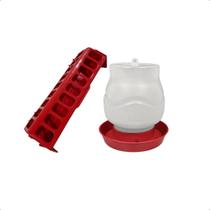 Kit Comedouro Calha 30cm e Bebedouro Com Rosca 1,25L P/ Aves Kit Comedouro Calha 30cm e Bebedouro Com Rosca 1,25L P/ Aves