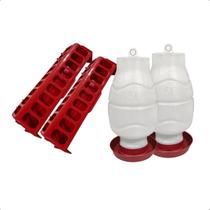 Kit Comedouro Calha 30cm e Bebedouro Com Rosca 5L Para Aves