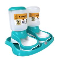 Kit Comedouro E Bebedouro Automaticos Duplo Truqys Para Caes e Gatos Pet Verde