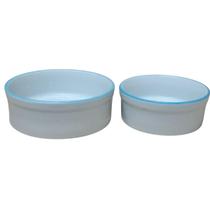 Kit Comedouro e Bebedouro para Cães e Gatos - Porcelana Borda Azul
