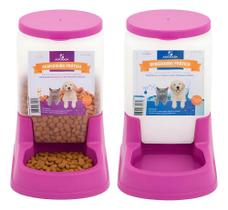 Kit Comedouro E Bebedouro Pequeno Pet 3L Automatico Cor Rosa Kit Comedouro E Bebedouro Pequeno Pet 3L Automatico Cor Rosa