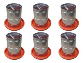 Kit Comedouro Galvanizado Prato Plástico 3Kg 6 Unidades