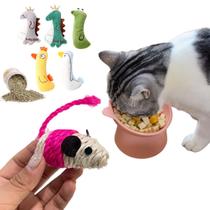 Kit Comedouro Gatinho Com Brinquedo de Gato Ratinho Sisal e Pelúcia Catnip - Kit Gato