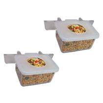 Kit Comedouro Plástico Cristal Lateral c/ Tampa 1 furo 35ml - Pássaros e aves em geral