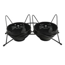 Kit Comedouro Preto/Branco Suporte de Orelhas Médio