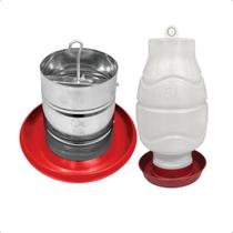 Kit Comedouro Tubular 3kg e Bebedouro Rosca 5L Aves