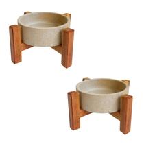 Kit Comedouros Madeira 2 Alturas P/ Gato Tigela Pedra Sabão