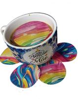 Kit comestível papel de arroz para cafeterias e cafés arco iris com 1 chaveiro mimo presente