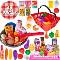 Kit Comidinhas De Brinquedo 44 Peças Frutas E Frigideira