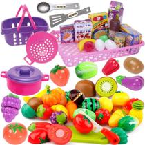 Kit Comidinhas Infantil 30 Peças Brinquedo Sensorial com Mini Cozinha Frutas e Legumes