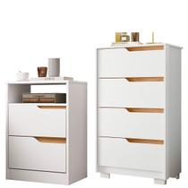 Kit Cômoda 4 Gavetas e Mesa de Cabeceira Sara 2 Gavetas Flex