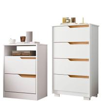 Kit Cômoda 4 Gavetas E Mesa De Cabeceira Sara 2 Gavetas Flex Branco/freijó Kit Cômoda 4 Gavetas E Mesa De Cabeceira Sara 2 Gavetas Flex Branco/freijó
