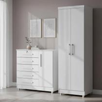 Kit Cômoda 5 Gavetas Com Armário Multiuso Design Moderno Kit Cômoda 5 Gavetas Com Armário Multiuso Design Moderno