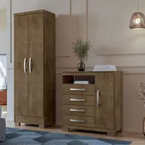 Kit Cômoda Sapateira 1 Porta 4 Gavetas Com Multiuso 2 Portas Malbec Clique Chique