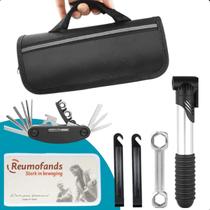 Kit compacto de ferramentas para bike com maleta prática e resistente.