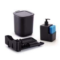 Kit Compacto Escorredor 4 Pratos Talher Copos com Lixeira 2,5L e Dispenser de Detergente 500ml