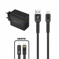 Kit compatível com Carregador Triplo Turbo Cabo Dual Shock Lightning Cabo Slim 3 em 1 Gshield
