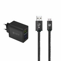 Kit compatível com Carregador Turbo Triplo e Cabo Turbo Militar Micro USB V8 Gshield