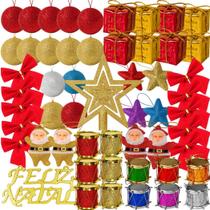 Kit Completo 100 Peças Enfeites Natalino Decoração Fácil Brilhantes Natal Luxo