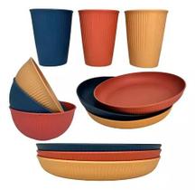 Kit Completo 18 Peças Fibra De Bambu - Copo -Bowl e Prato - Lyor