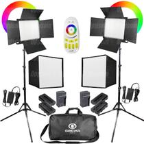 Kit Completo 2 Iluminador Led Bicolor Rgb 60w Greika Com Baterias Softbox L5500rp