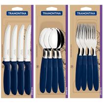 Kit Completo 36 Talheres De Mesa Tramontina Peças De Aço Inox Colher Garfo Faca Diversas Cores