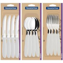 Kit Completo 36 Talheres De Mesa Tramontina Peças De Aço Inox Colher Garfo Faca Diversas Cores