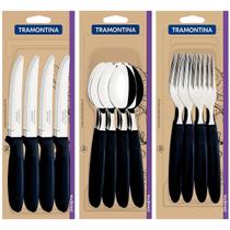 Kit Completo 36 Talheres De Mesa Tramontina Peças De Aço Inox Colher Garfo Faca Diversas Cores