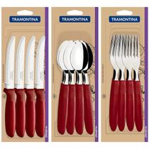 Kit Completo 36 Talheres De Mesa Tramontina Peças De Aço Inox Colher Garfo Faca Diversas Cores