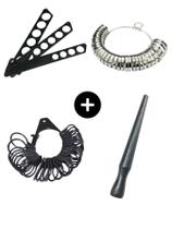 Kit Completo 4 Aneleira Metal Medir Dedo Bastão Plástico Pau