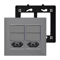 kit Completo 4 Interruptor Simples com Tomada 20A Dupla com Placa e Suporte 4x4 Cinza Legrand PIAL Plus+