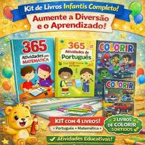 Kit Completo 4 Livros Infantil 365 Atividades Colorir Português Matemática Reforço Escolar Crianças