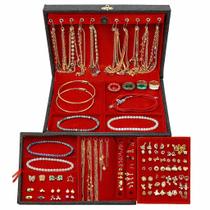Kit Completo 54 Semijoias Femininas Ouro18k Prata925 Brincos, Anéis e Correntes...Não inclui maleta,Foto Ilustrativa