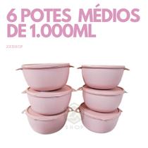 Kit Completo 6 Bowls Médios 1000ML Potes Plásticos Reutilizáveis Sem BPA Freezer Micro-ondas Medio