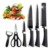 Kit Completo 6 Peças de Facas com Cutelo Tesoura Descascador Kit Completo 6 Peças de Facas com Cutelo Tesoura Descascador