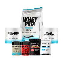 Kit Completo 7 Itens Whey 900g Creatina 100 Pura 300g Seca Dia e Noite Testo e Testo Dilated Suplemento em pó 300g