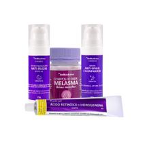 Kit Completo Adeus Melasma - Cápsulas Antioxidantes, Gel com Ácido Retinóico e Hidroquinona, Sérum Antissinais e Sérum Anti-Rugas