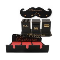 Kit Completo Bancada de Barbearia Suporte Cabideiro Descarte de Lâminas