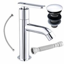 Kit Completo Banheiro Torneira Abs Alta c/ Valvula Click c/ Sifao Universal c/ Engate Inox Premium