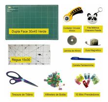 Kit Completo Base de Corte 45x30 Régua 15x30 Cortador Circular 45mm Tesoura de Titânio 8,5Pol Caneta Fantasma Kit Completo Base de Corte 45x30 Régua 15x30 Cortador Circular 45mm Tesoura de Titânio 8,5Pol Caneta Fantasma