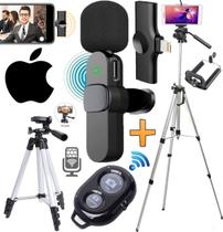 Kit Completo Blogueiro Tripé Pedestal Câmera Celular Microfone Lapela Sem Fio Lightning iOS Controle Bluetooth Vídeo - Leffa Shop