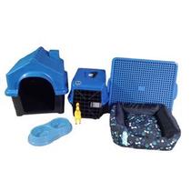 Kit Completo Brinquedo Caes E Casa Cachorro Plastica Azul N2