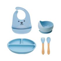 Kit Completo Buba Alimentação Infantil Silicone Azul