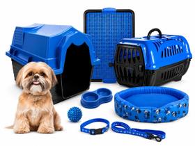 Kit Completo Cama Europa Caixa Transporte Casinha Comedouro Para Cães e Gatos
