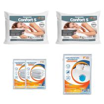 Kit Completo Cama Queen 2 Travesseiros Confort 5 e Capas