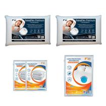 Kit Completo Cama Queen 2 Travesseiros Nasa e Protetores