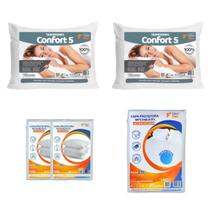 Kit Completo Cama Solteirão 2 Travesseiros Confort 5 e Capas