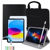 Kit Completo Capa Giratória com Suporte Para iPad 10ª Geração + Película + Caneta Touch + Luva + Protetor de Cabo