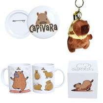 Kit Completo Capivara Caneca Estampada, Botton 4,4cm, Pelúcia de Capivara e Caixa Personalizada Kit Completo Capivara Caneca Estampada, Botton 4,4cm, Pelúcia de Capivara e Caixa Personalizada